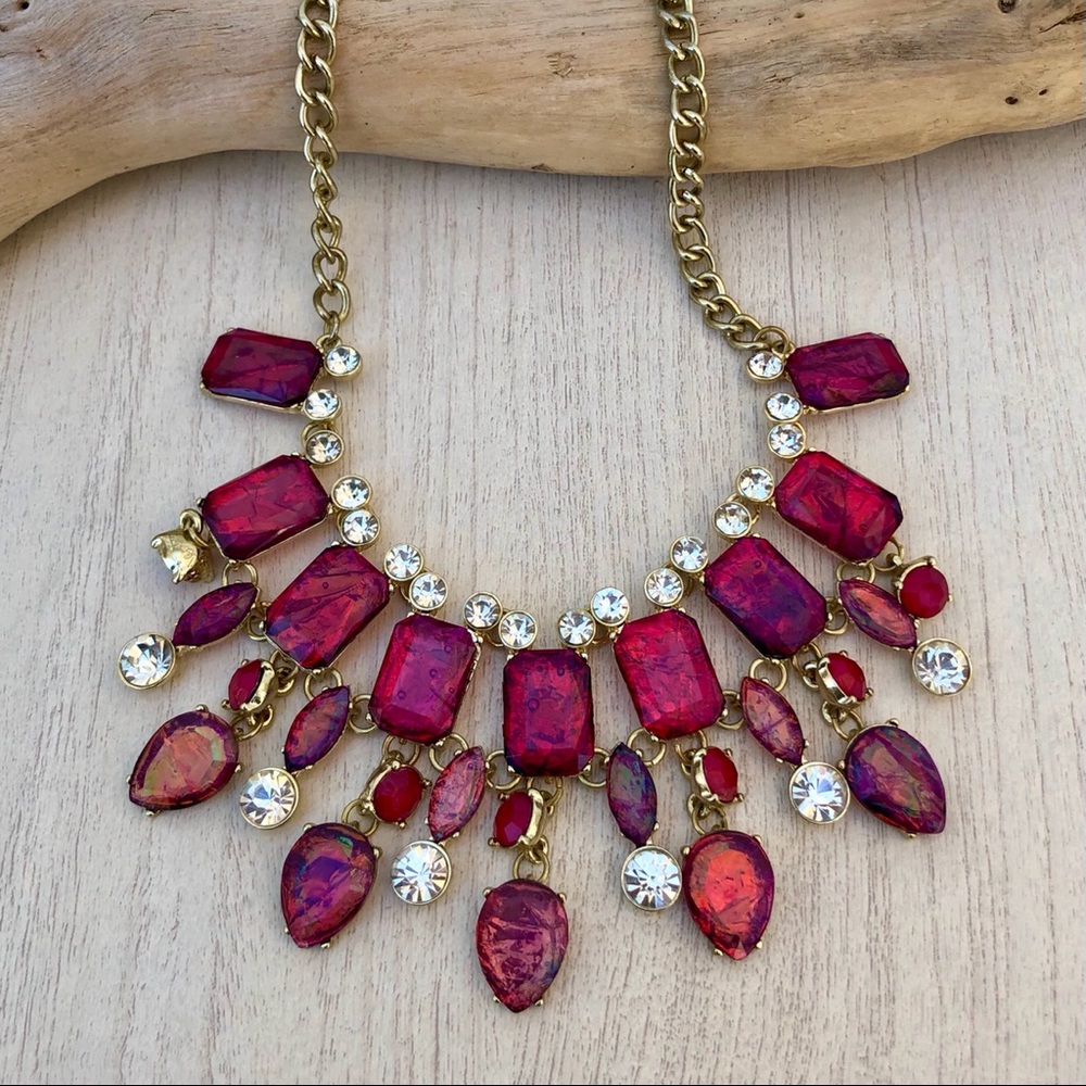 Ruby Red Iridescent Ornate Necklace
